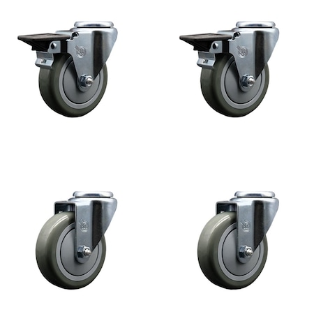 Service Caster 4'' Gray Poly Wheel Swivel Bolt Hole Caster Set with 2 Posi Lock Brakes, 4PK SCC-BH20S414-PPUB-PLB-2-S-2